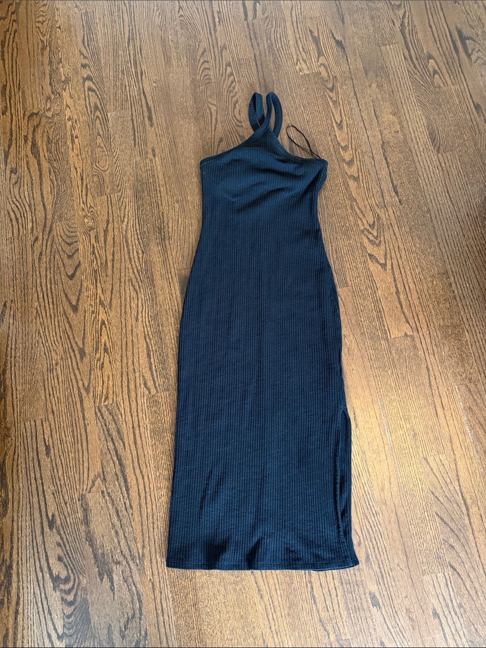 Old Navy Black One-Shoulder Ribbed Midi Dress